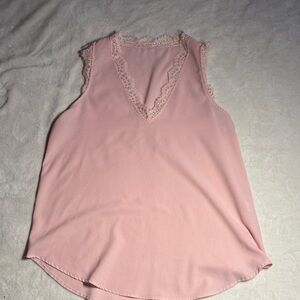 Pink Lace Trim Sleeveless Top